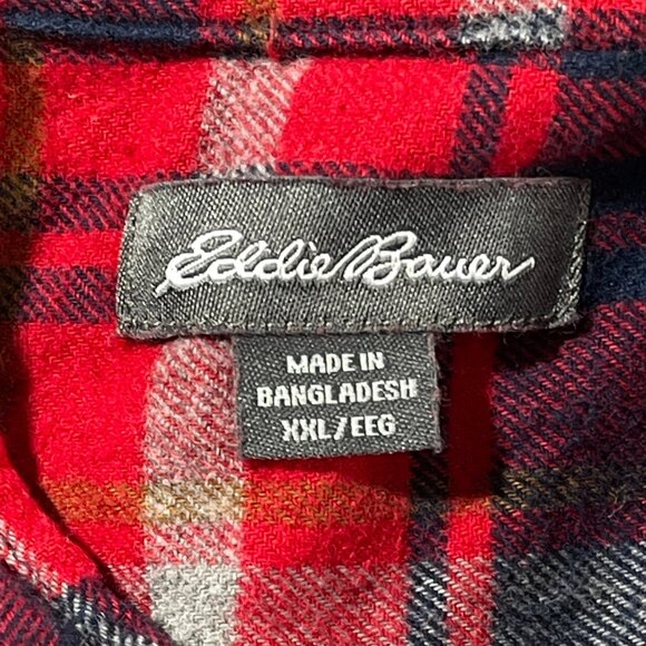 Eddie‎ Bauer XXL Flannel Shirt Red Blue Plaid Long Sleeve Button Down Men's - Picture 9 of 11